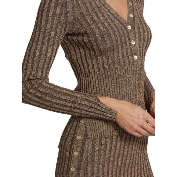 Jonathan Simkhai Women's Compact Rib Henley Sweater Dune Chocolate Medium NWOT - Picture 2 of 12